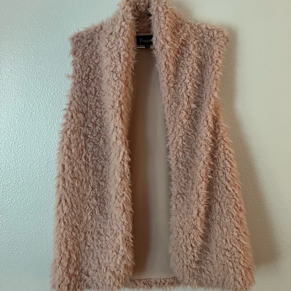 Pink, small, frazzle brand fluffy vest.